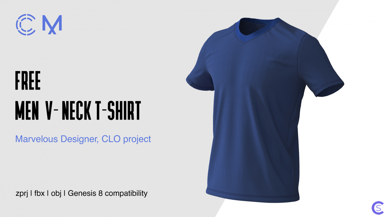 FREE | Men's V-NECK T-shirt | Marvelous Designer | CLO3D project