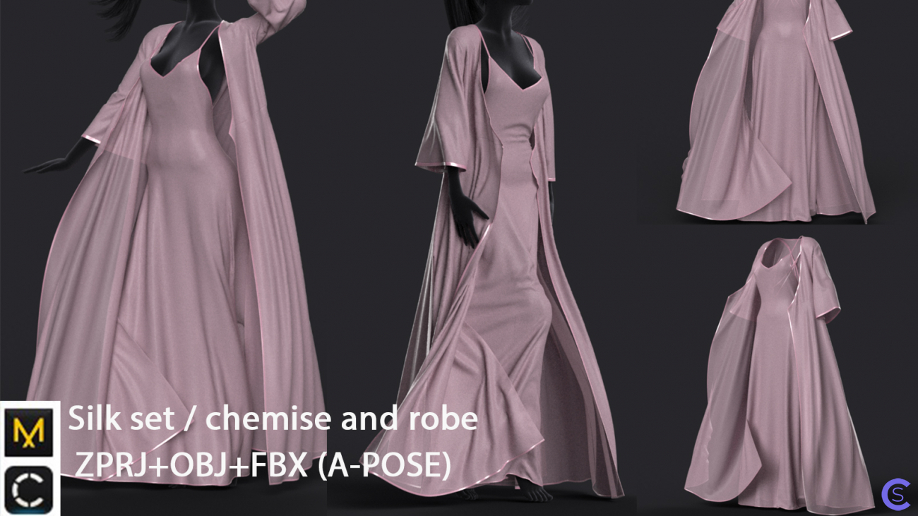 Платье комбинация и халат / Chemise and robe / Clo3d / Marvelous designer