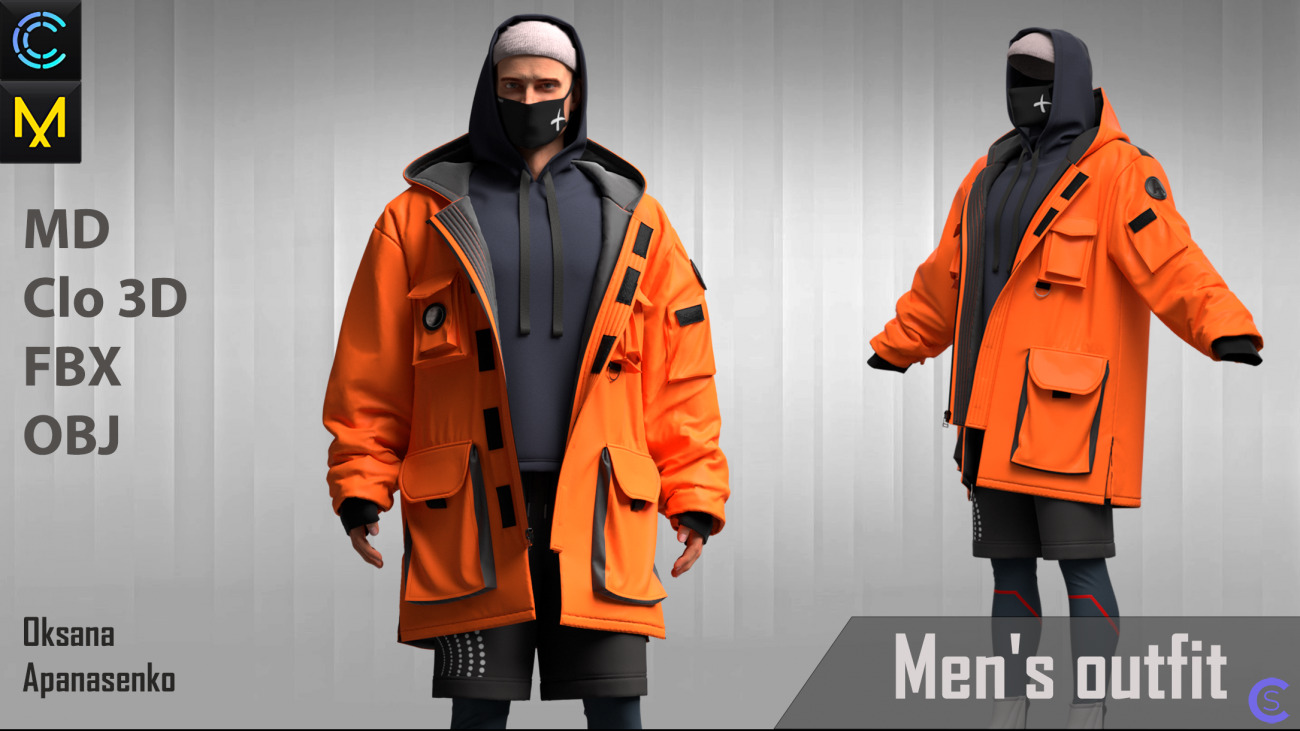 Мужской образ / Men's outfit. Clo 3D/MD project + OBJ, FBX files