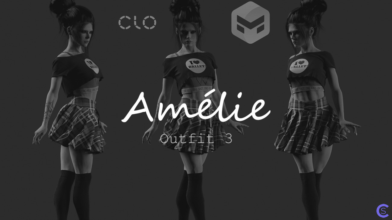 Amélie. Outfit 3. Marvelous Designer project + obj