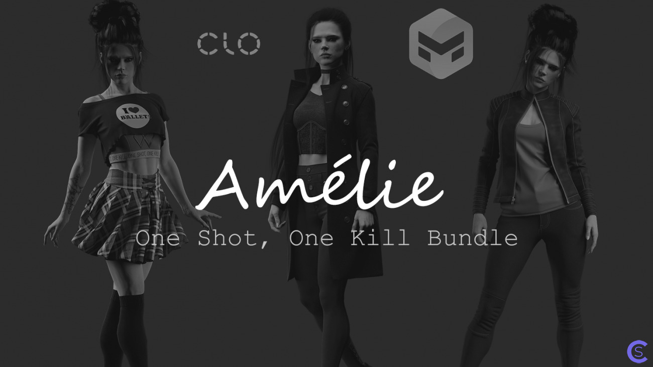 Amélie. One Shot, One Kill Bundle. Marvelous Designer/CLO 3D project + obj