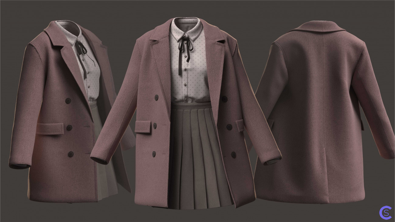Female outfit / Coat, blouse, skirt / Пальто, блузка, юбка