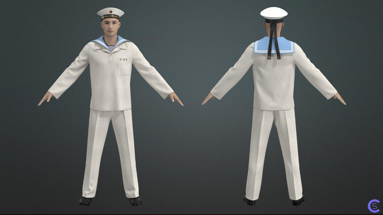 Высокополигональная 3Д модель одежды Форма советского моряка