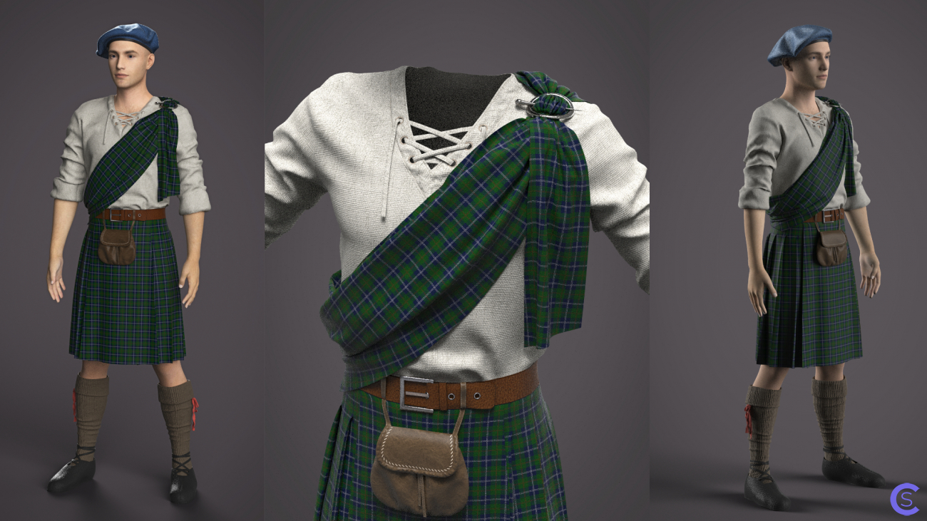 Высокополигональная 3Д модель одежды Шотландский Килт