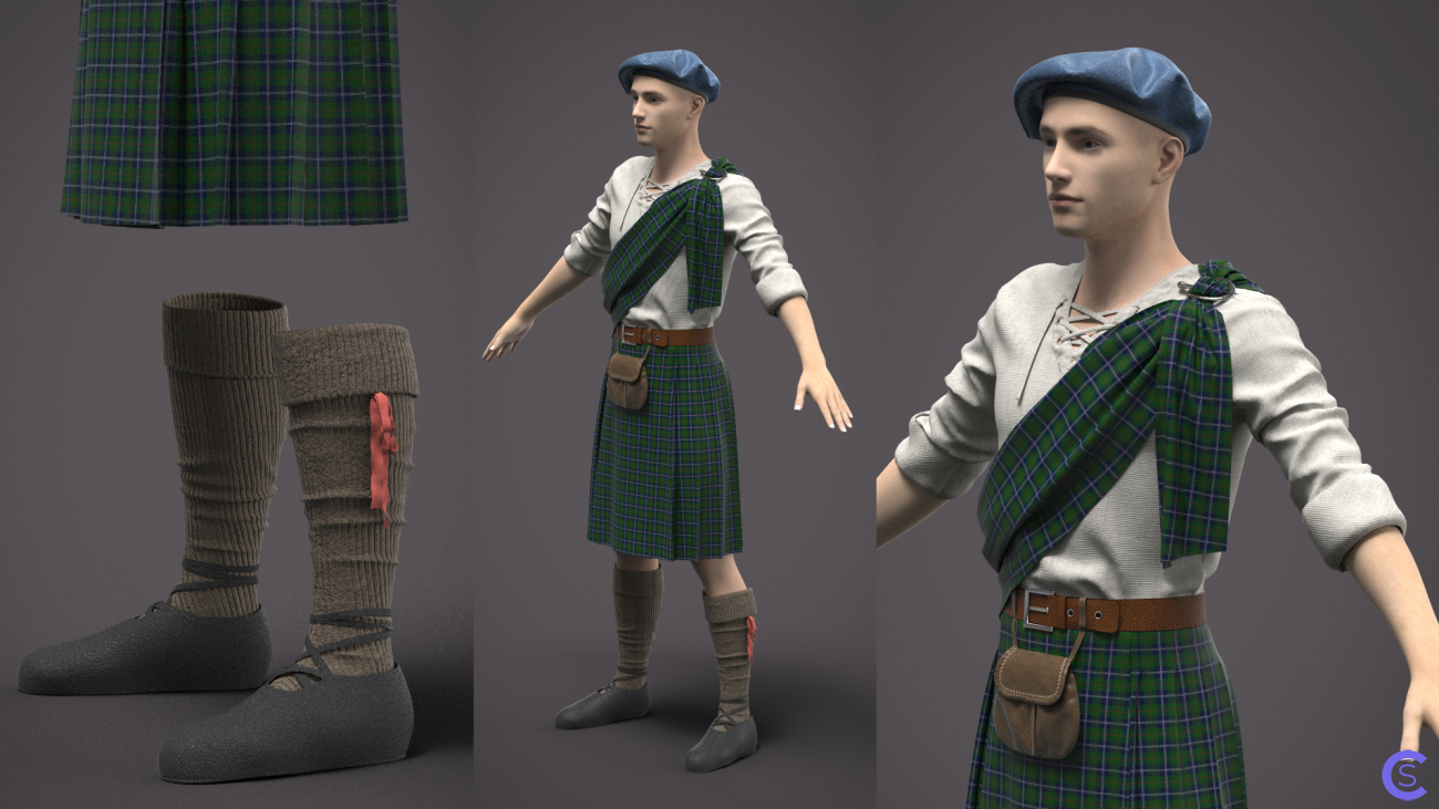 Высокополигональная 3Д модель одежды Шотландский Килт