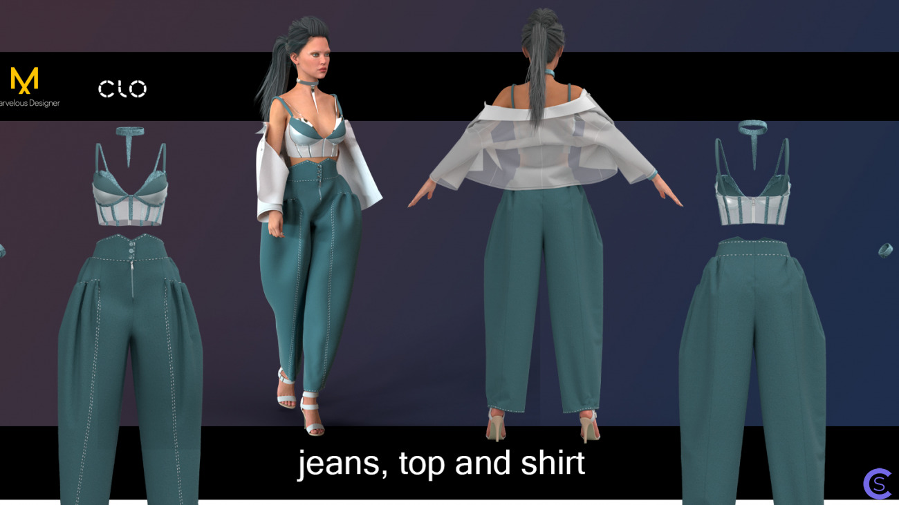 джинсы, топ и рубашка