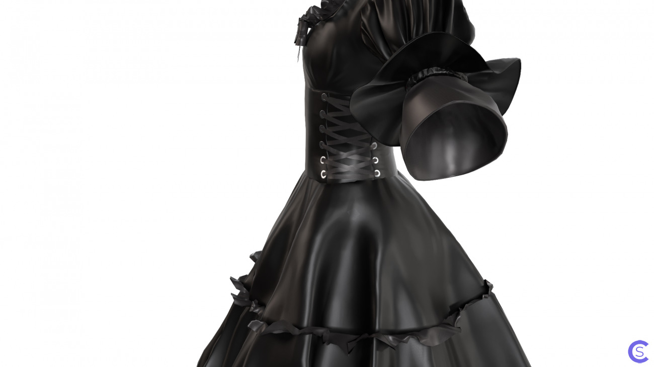 Черное шелковое готическое платье. Vintage gothic style black nice cocktail dress. Midpoly, retopologed, pbr