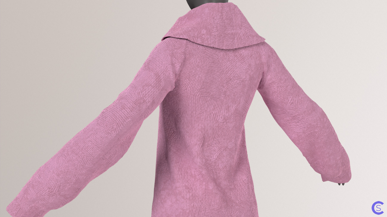 Розовый свитер оверсайз с большим воротом. Oversize Pink Knitted Sweater with long leaves and big collar. retopology, pbr
