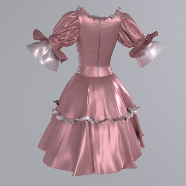 Шелковое розовое платье с рюшами. Evening pink nice cocktail dress with ruffles, back zip and lace up sides. Midpoly, retopologed, pbr