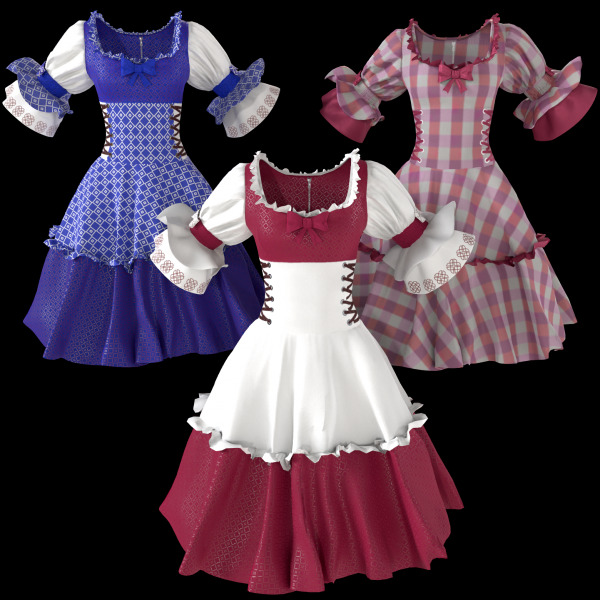 Набор: 3 яркие расцветки нарядного платья | 3 variants colours of bright dress. Midpoly, retopology, pbr