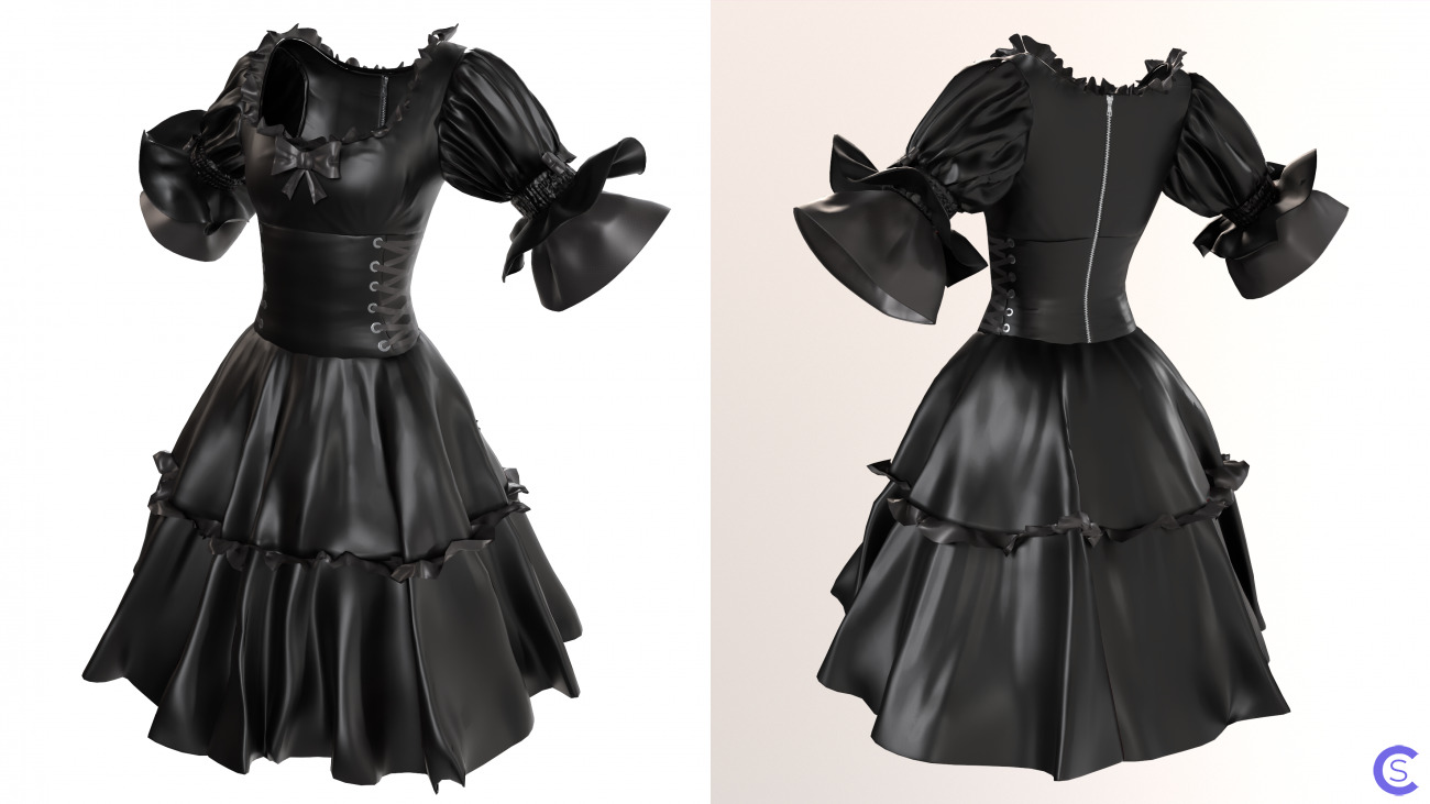 Черное шелковое готическое платье. Vintage gothic style black nice cocktail dress. Midpoly, retopologed, pbr